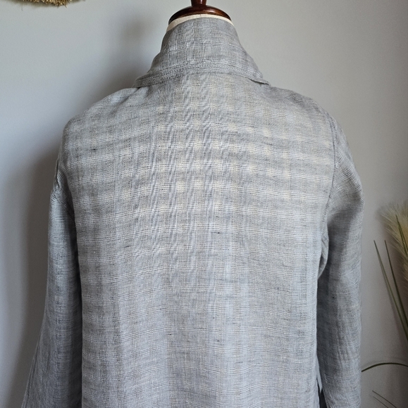 FLAX, Taupe Crosshatch Linen Draped Open Front Cardigan Topper, Size Small - Picture 5 of 9